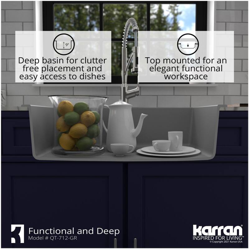 Karran USA QT-712-PK1 Quartz QT 33" Drop In Single Basin Quartz