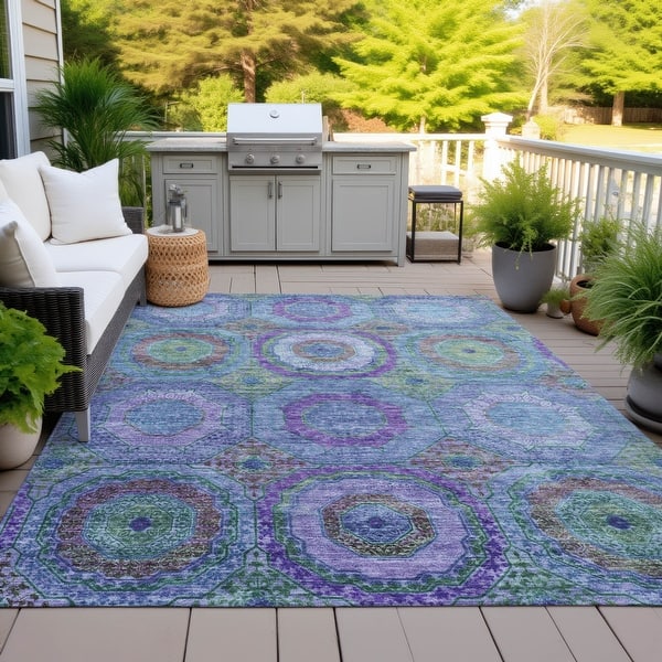slide 2 of 103, Machine Washable Indoor/Outdoor Boho Global Chantille Rug Blue - 10' x 14'