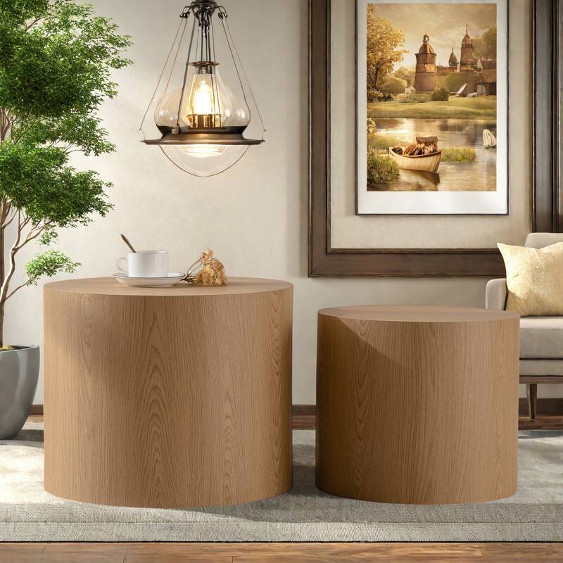 33.86" MDF Modern Coffee Table Set with Eco-Friendly MDF Top and Faux Wood Grain Finish, No Assembly Required - Natural Wood