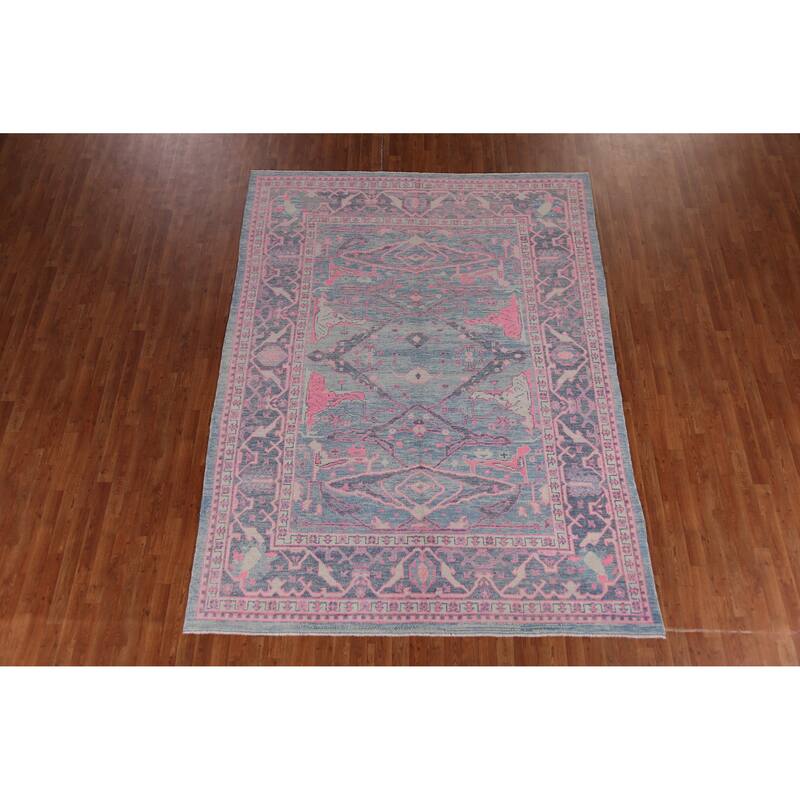 Hand Knotted Oriental 100% Wool Carpet Transitional All-Over Navy Blue & Blues Oushak Area Rug - 10' 3'' X 7' 9''