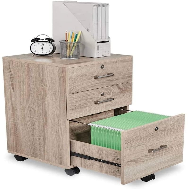 Zimtown 3-Drawer Rolling Wood File Cabinet with Lock