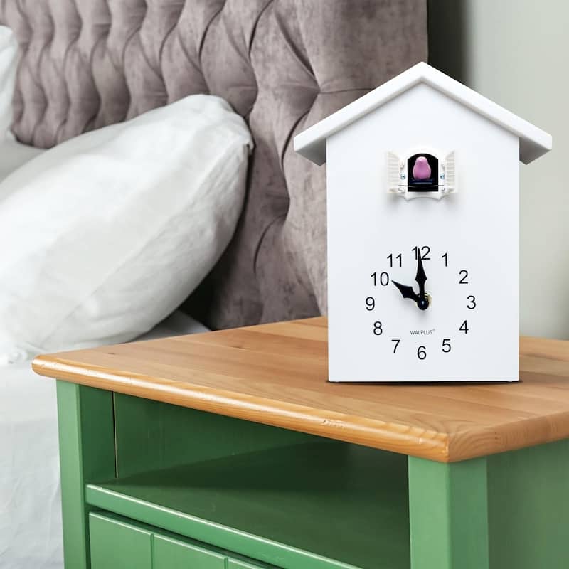 Walplus White Minimalist Cuckoo Clock Colorful Window 4 Changeable Birds
