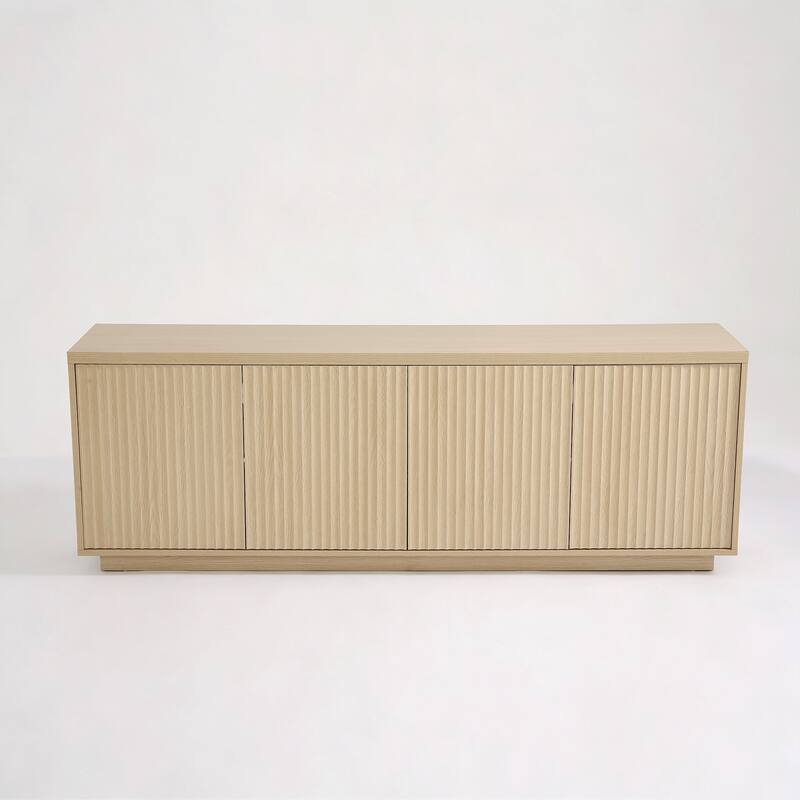 Wave Textured Modern Sideboard Cabinet - Light Oak - Fluted Door