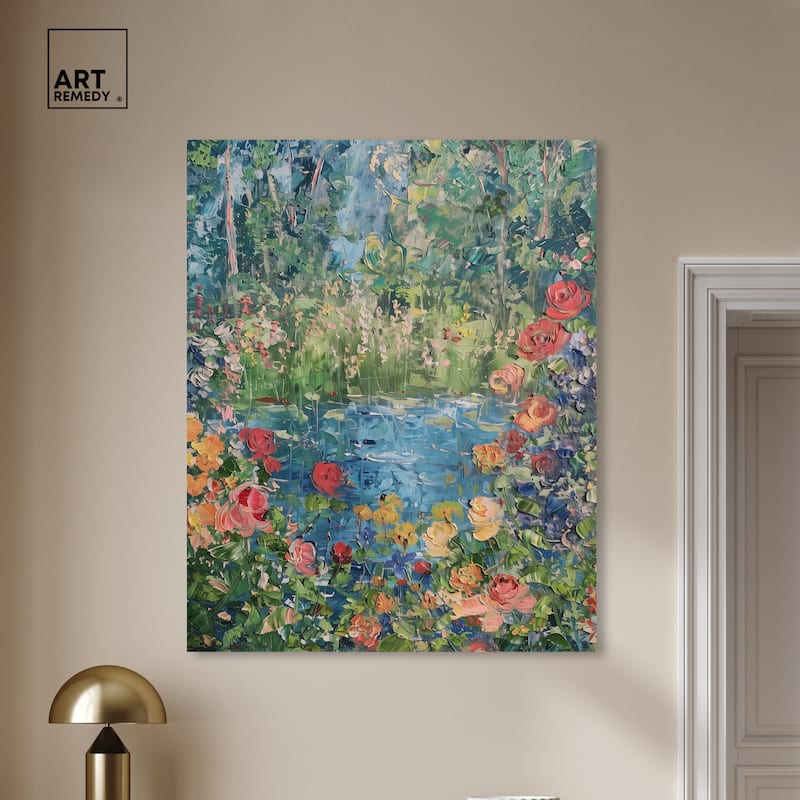 Art Remedy Serene Escape Gallery Wrapped Impressionism 1 Piece Canvas Wall Art /Monet And Van Gogh Inspired Art