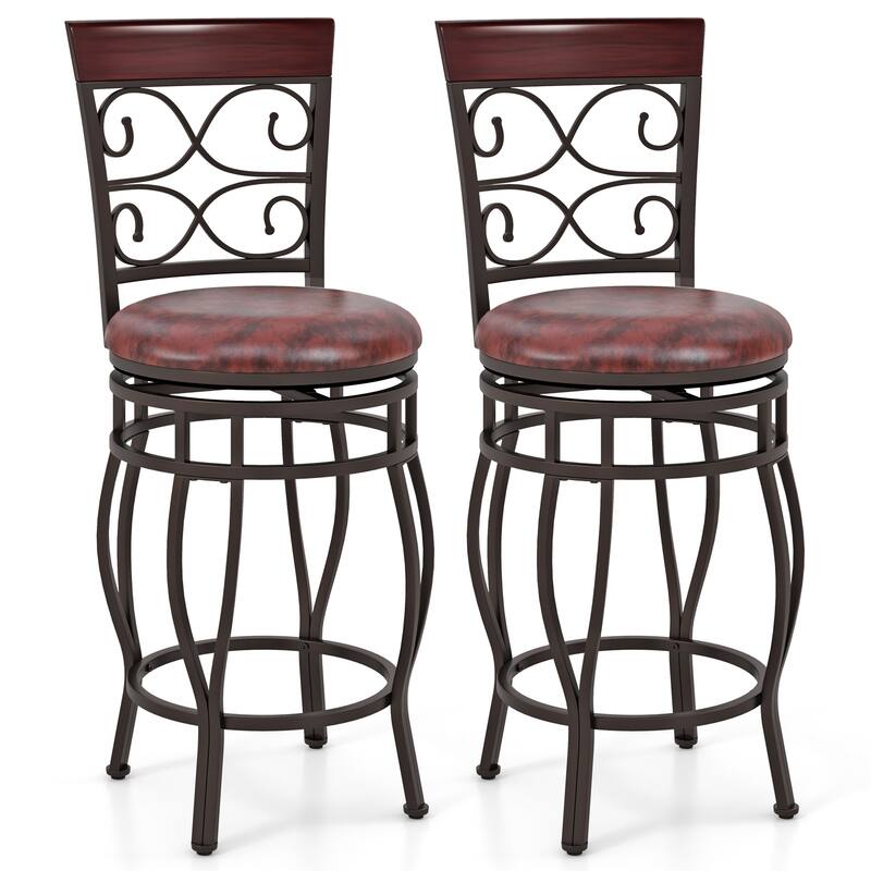 Set of 2 Swivel Bar Stools 26 Inch with Backrest and Footrest PU Leather - 19" x 16.5" x 45"