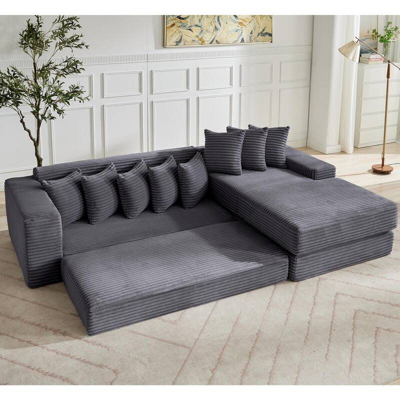 Corduroy L-shaped Chaise Sectional Sofa Convertible Sleeper Sofa Bed