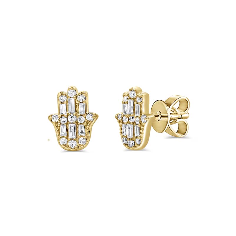 Joelle Collection 14K White Gold Diamond Hamsa Stud Earrings - Yellow