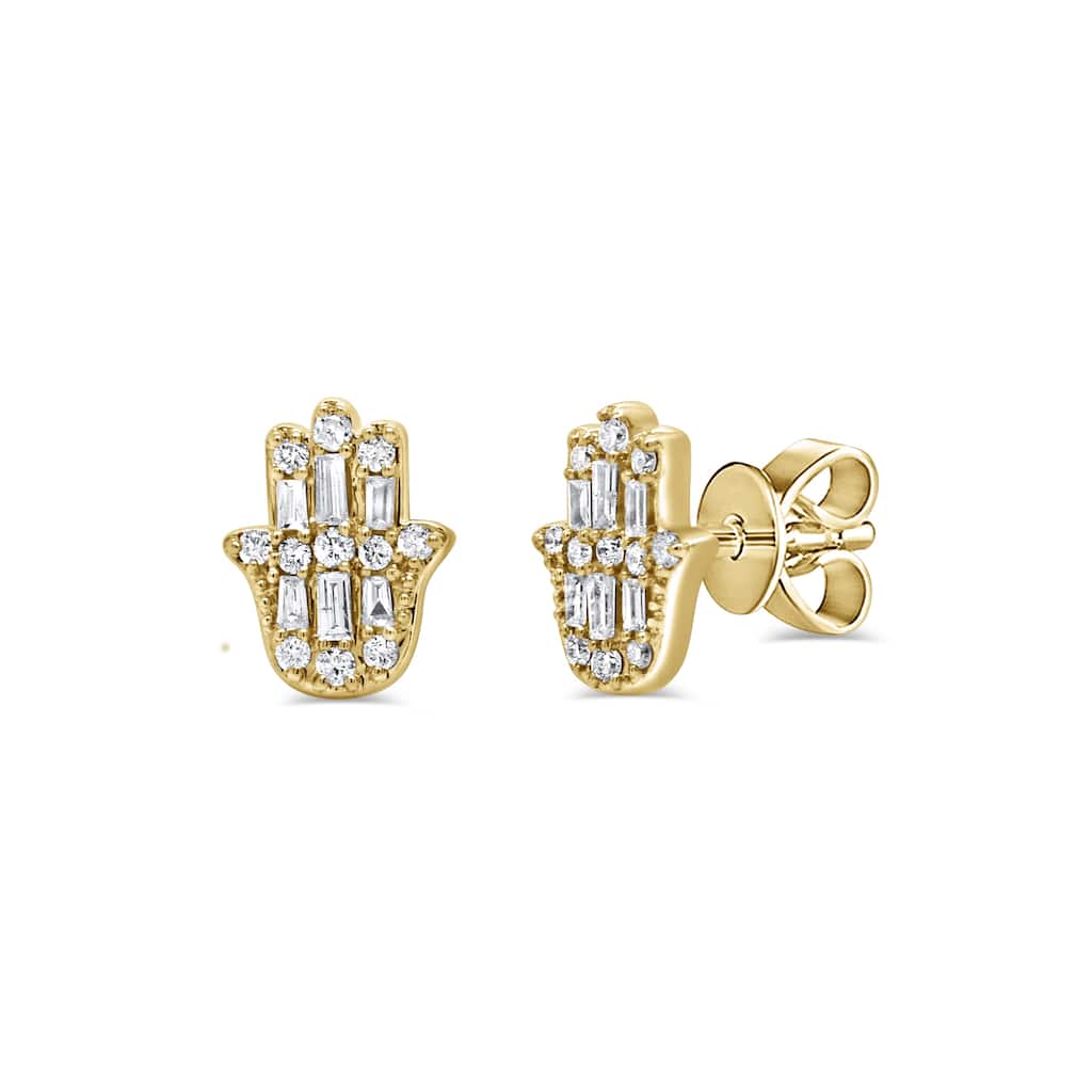 Joelle Collection 14K White Gold Diamond Hamsa Stud Earrings