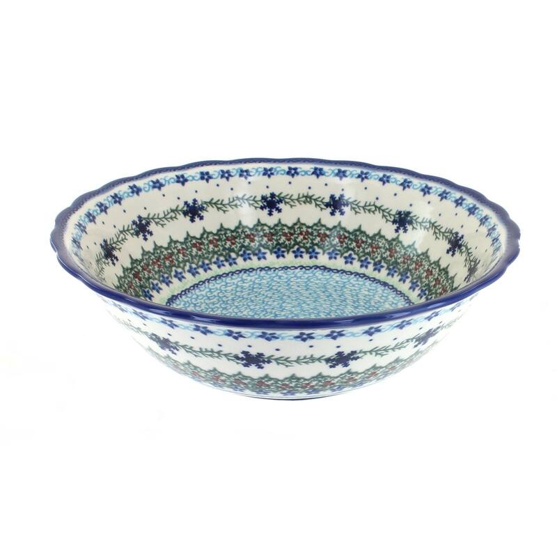 Blue Rose Polish Pottery 204 Vena Large Serving Bowl - Winter Celebration