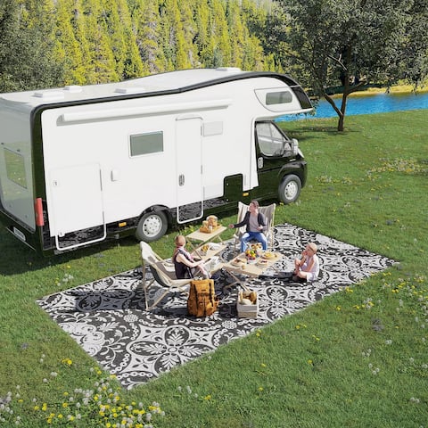 Outsunny RV Mat, Outdoor Patio Rug / Large Camping Carpet with Carrying Bag, 9' x 18', Waterproof Plastic Straw - 9' x 18'