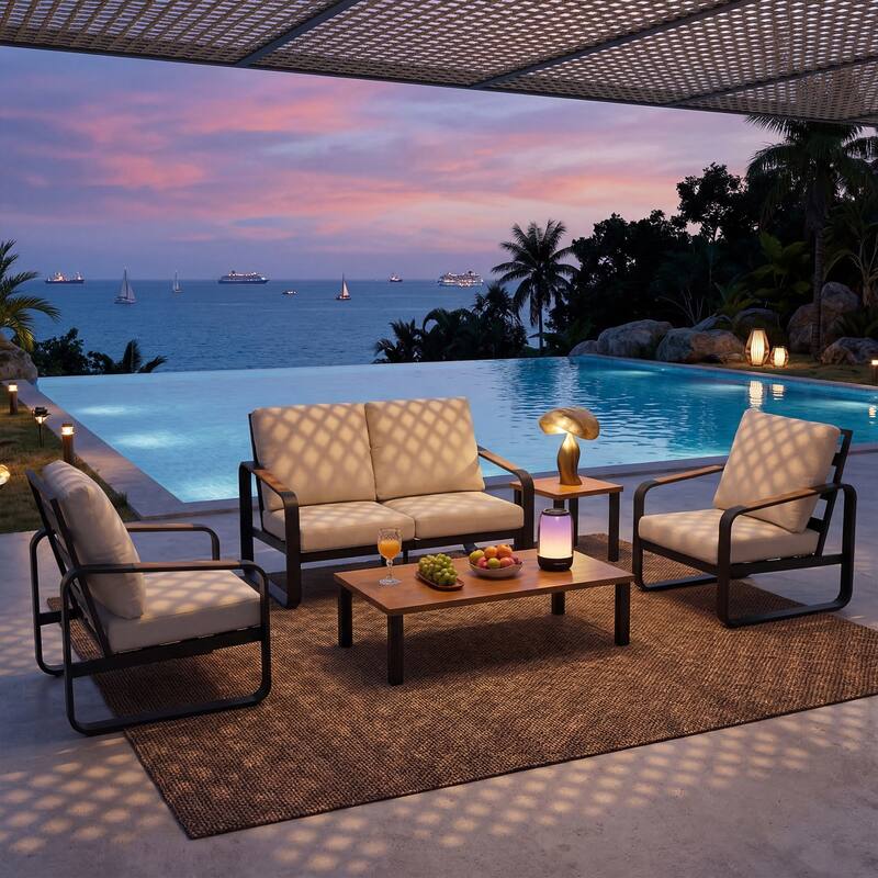 Outdoor Patio Conversation Sofa Set with Cushions