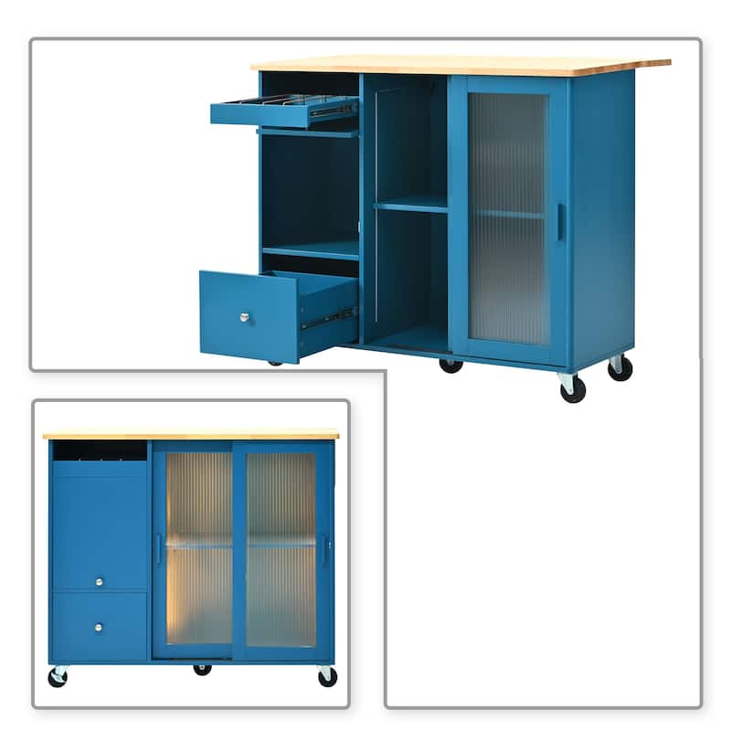 Modern Stylish Freestanding Wooden Kitchen Island Cart with LED Lights