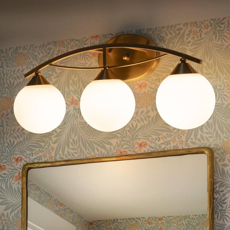 3/4-Light Dimmable Modern Brass Bathroom Vanity Light with Frosted Glass - W24.4" - Brass-3 Light