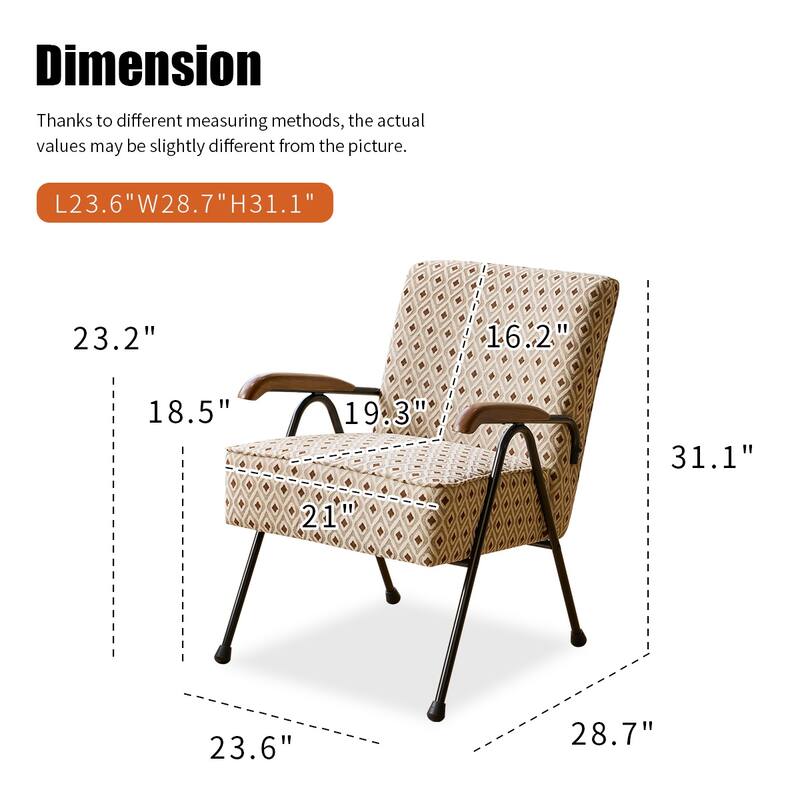 Cream+Brown 20" High Back Accent Chair with Metal Legs