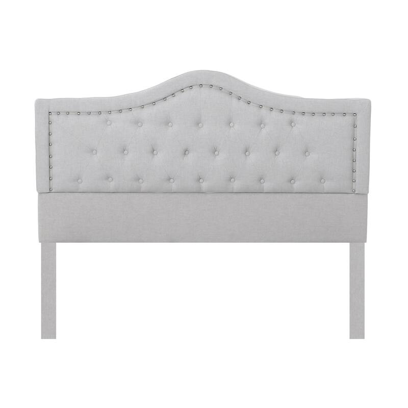 Button Tufted Wingback Platform Bed Upholstered Queen Size Bed Frame with Arched Nailhead Trim Headboard and Footboard
