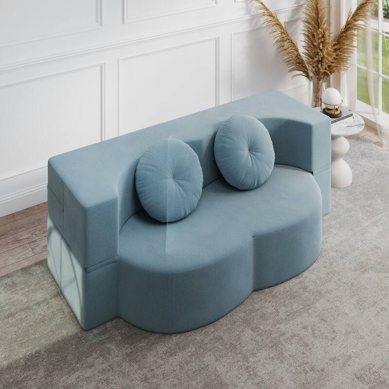 Rossetta Full Size Modern Convertible Plush Polyester Blend Upholstery Foam-Filled Floor Sofa with 2 Pillows