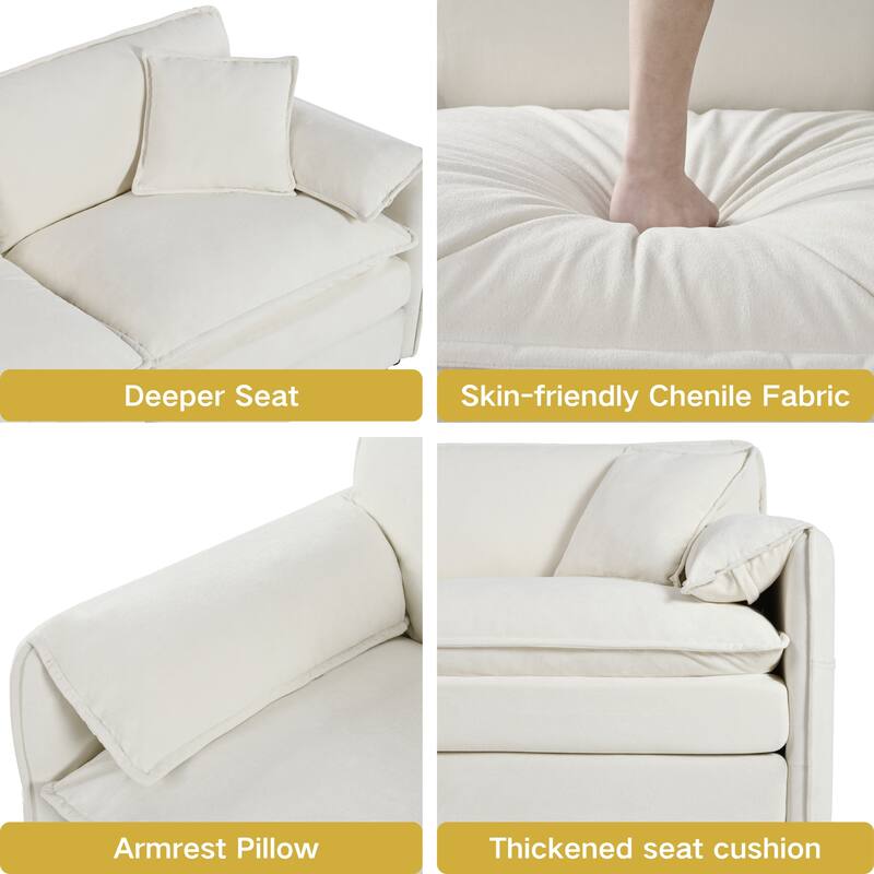 Chenille Modular Armchair with Storage Pockets & Toss Pillow