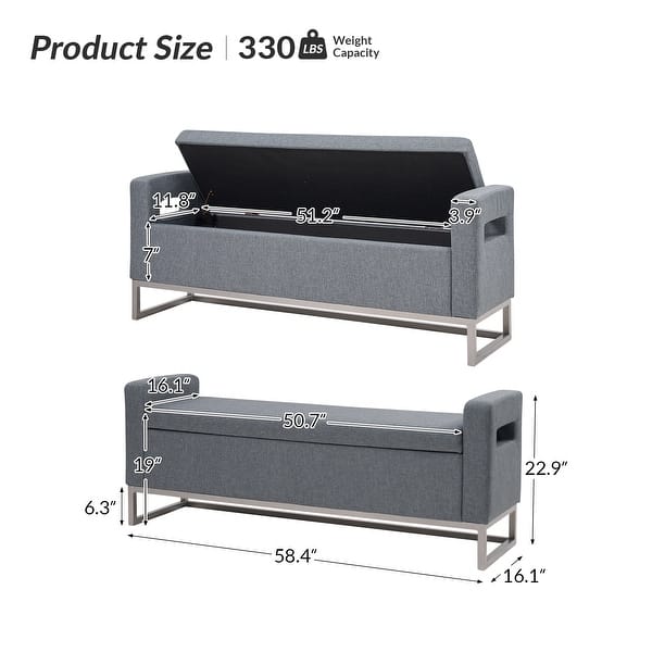 dimension image slide 4 of 7, Diana Modern Upholstered Filp-Top Storage Bench with Sturdy Metal Legs