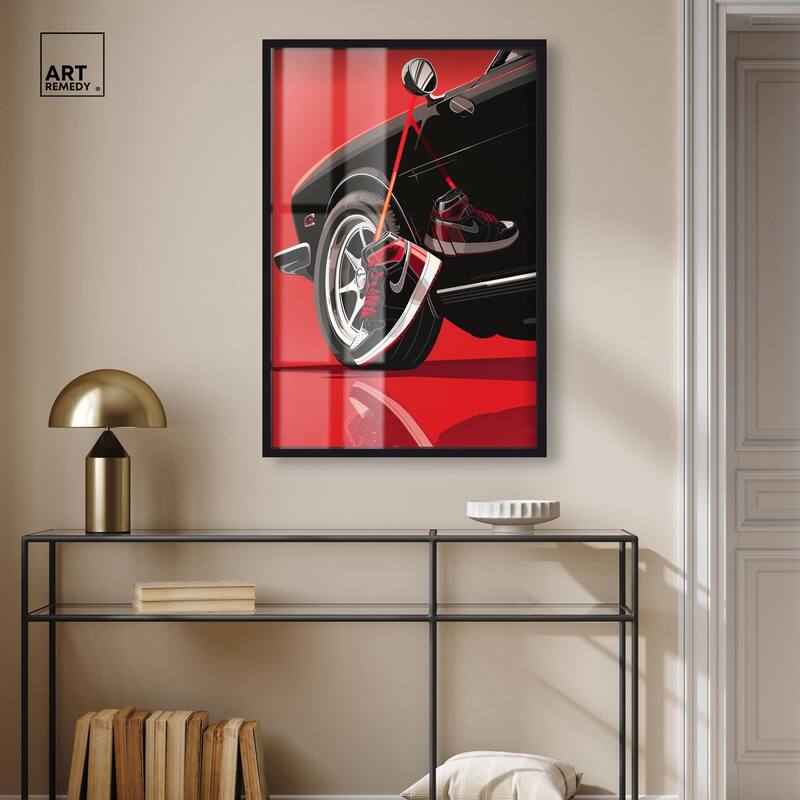 Red Bold Sneaker and Car Shadowbox by Art Remedy