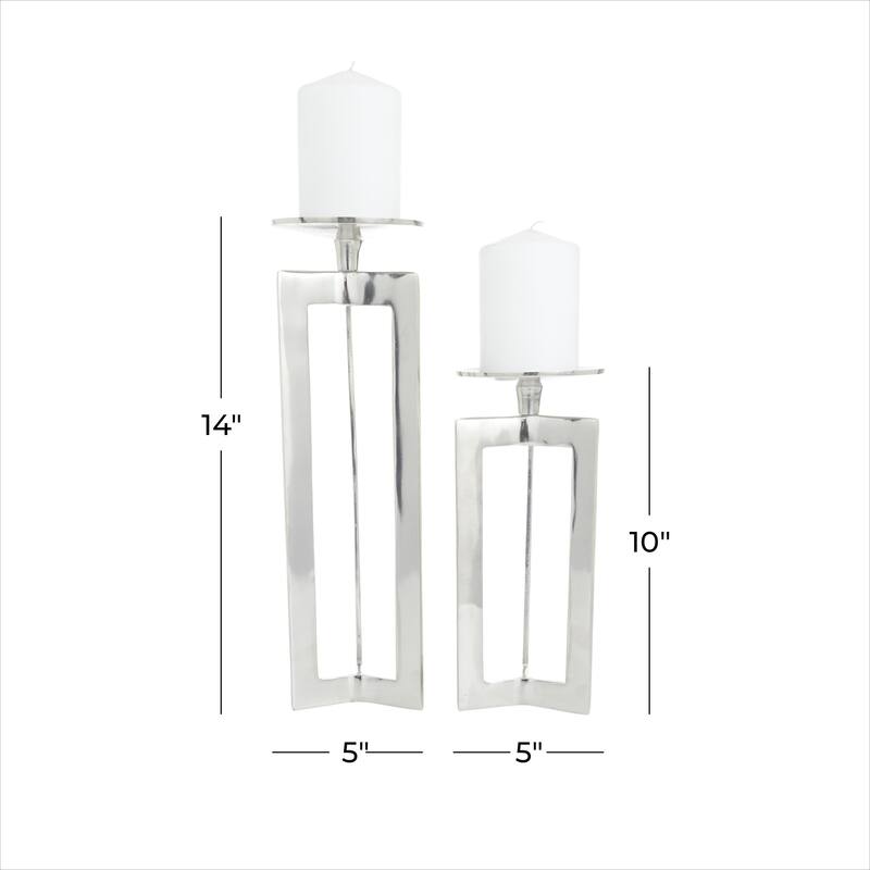 Aluminum Metal Geometric Pillar Decorative Candle Holder - Set of 2 Silver or Gold - CosmoLiving by Cosmopolitan