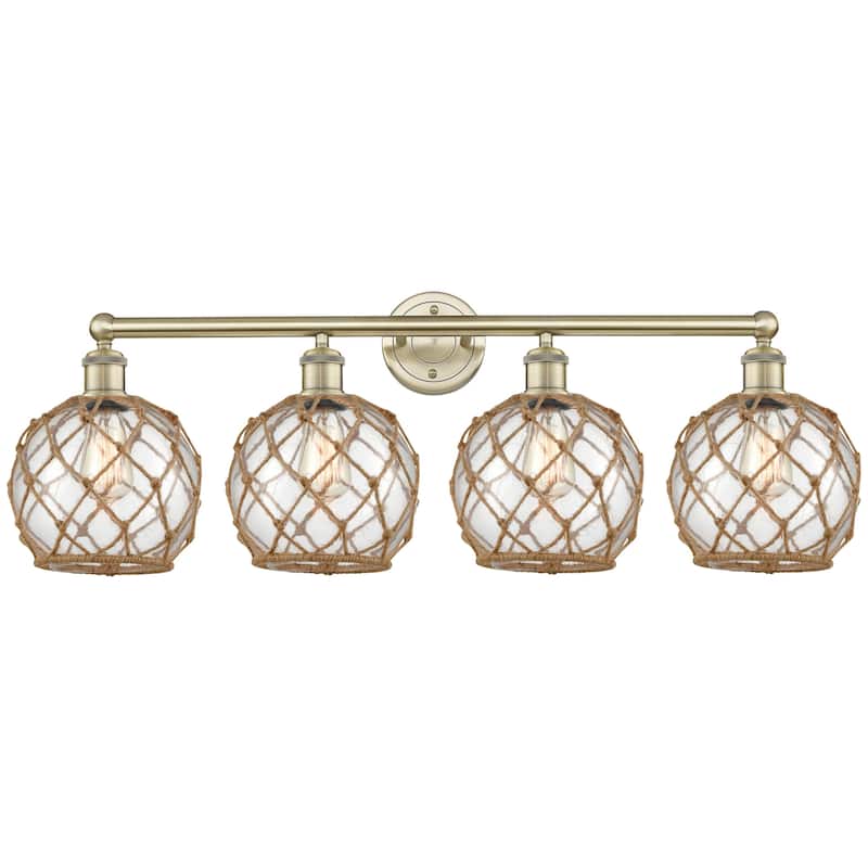 Innovations Lighting 616-4W-13-35 Farmhouse Rope Vanity Farmhouse Rope - Antique Brass / Clear Glass with Brown Rope