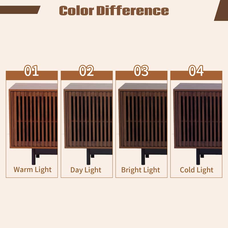 Slatted Door Design TV Cabinet TV Stand for TVs up to 85", Solid Wood Legs, Walnut