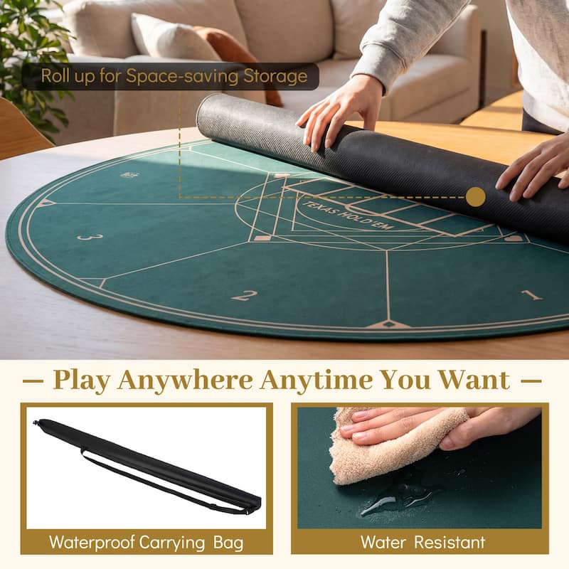 Gymax Round Poker Mat for Texas Hold'em 47'' 8-Player Poker Table Top - Green