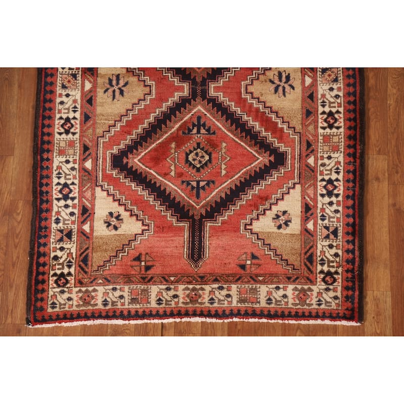 Ardebil Persian Vintage Runner Rug Hand-knotted Wool Carpet - 3'7"x 10'3"