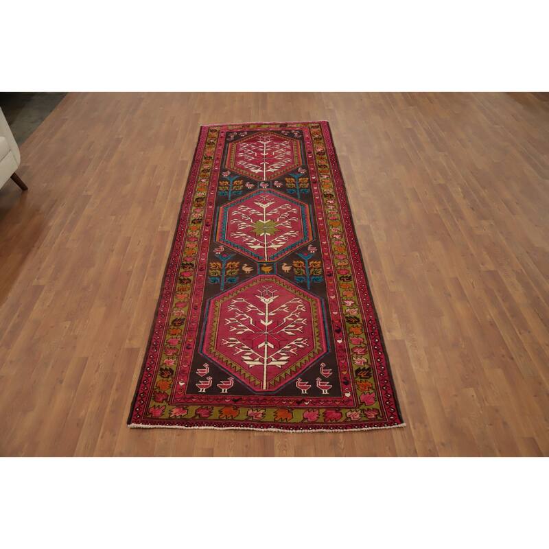 Hand Knotted Oriental 100% Wool Carpet Traditional Tribal Pink Ardebil Runner Rug - 10' 4'' X 3' 11''