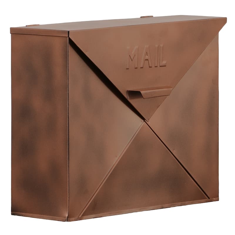 Envelope Shaped Wall Mount Metal Mail Box, Copper
