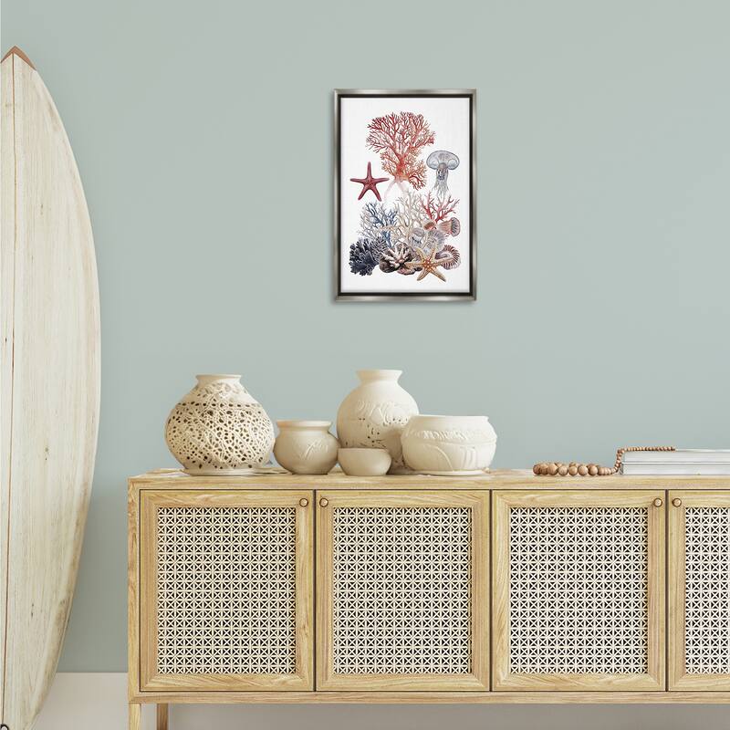 Stupell Aquatic Animals & Coral Framed Floater Canvas Wall Art Design By Ramona Murdock