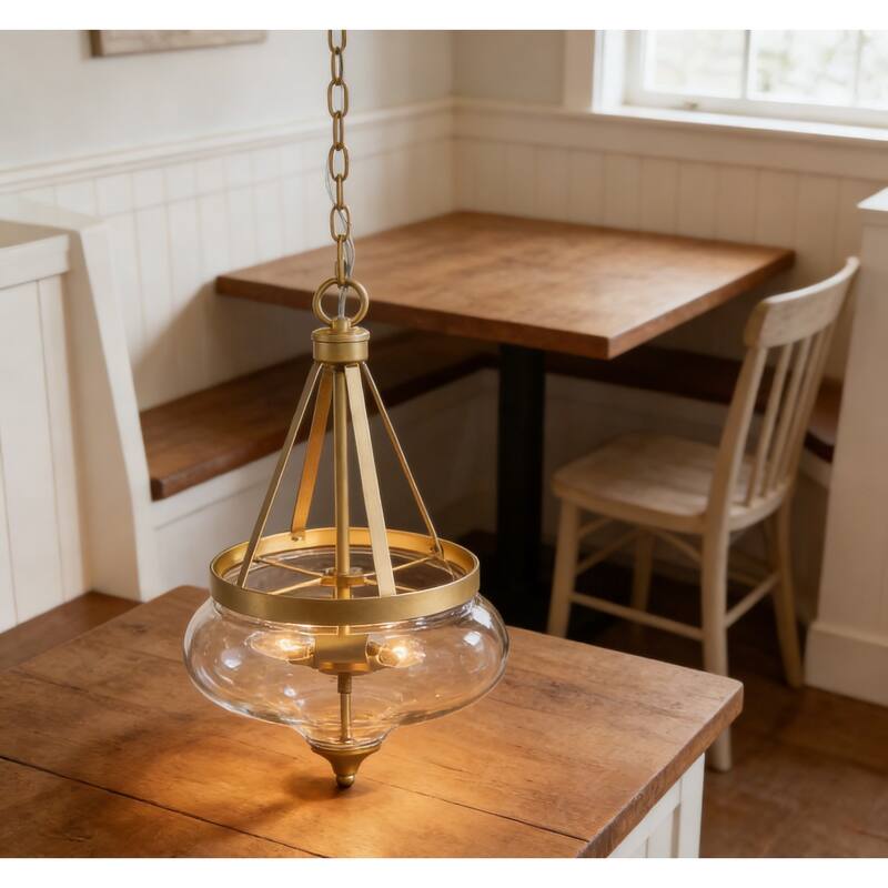 Modern Glam Chandelier 3-Light Clear Glass Lantern Farmhouse Pendant Lights for Kitchen Island