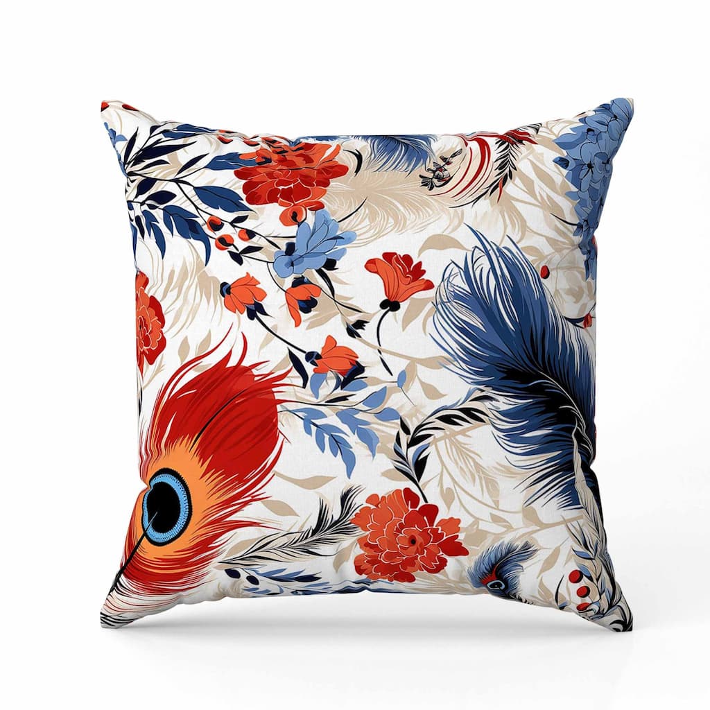 Feathered Opus Faux Suede Reversible Throw Pillow Blue and Red