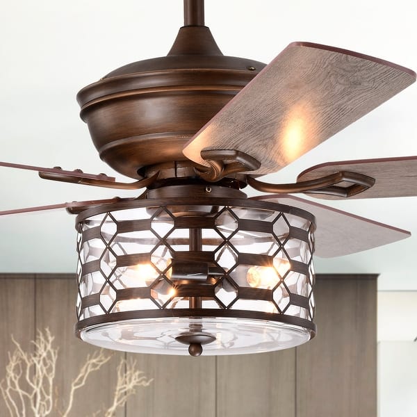 slide 2 of 13, Dillon 52 Inch Imitation Wood Finish Clear Glass Ceiling Fan with Remote