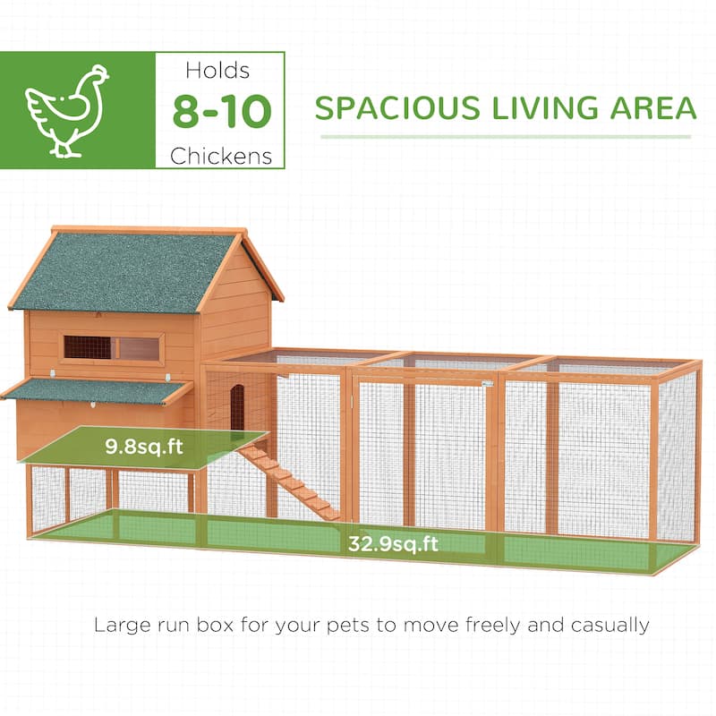 Orange Wooden Outdoor Chicken Coop with Elevated House and Nesting Boxes Ramp and Attached Run