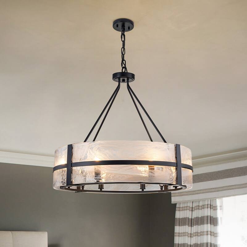 Dimmable Large Drum Glass Chandelier for Dining Room High Ceiling Living Room