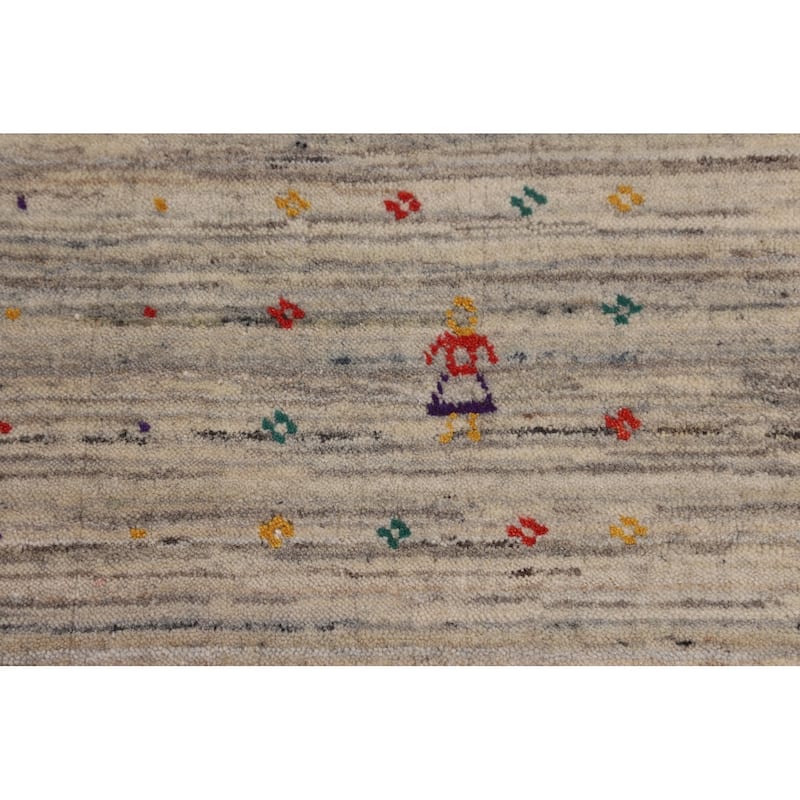 Striped Gabbeh Square Indian Square Area Rug Hand-Knotted Wool Carpet - 7'9"x 8'1"