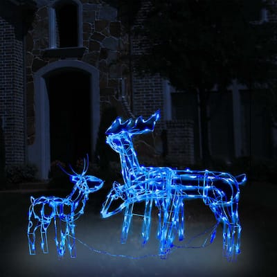 Outdoor 299 LED Lit Christmas Reindeer Family 3pc Set, Blue, Steel - Blue