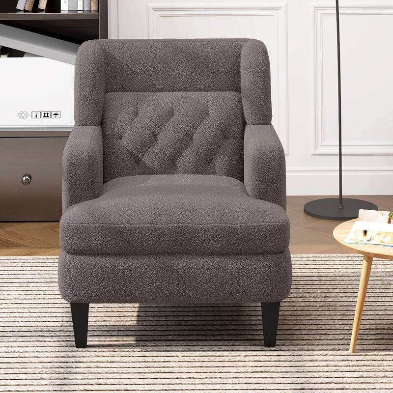 Modern 35.25" Upholstered Arm Chair with Birch Wood Legs amd Tufted Backrest for Living Room