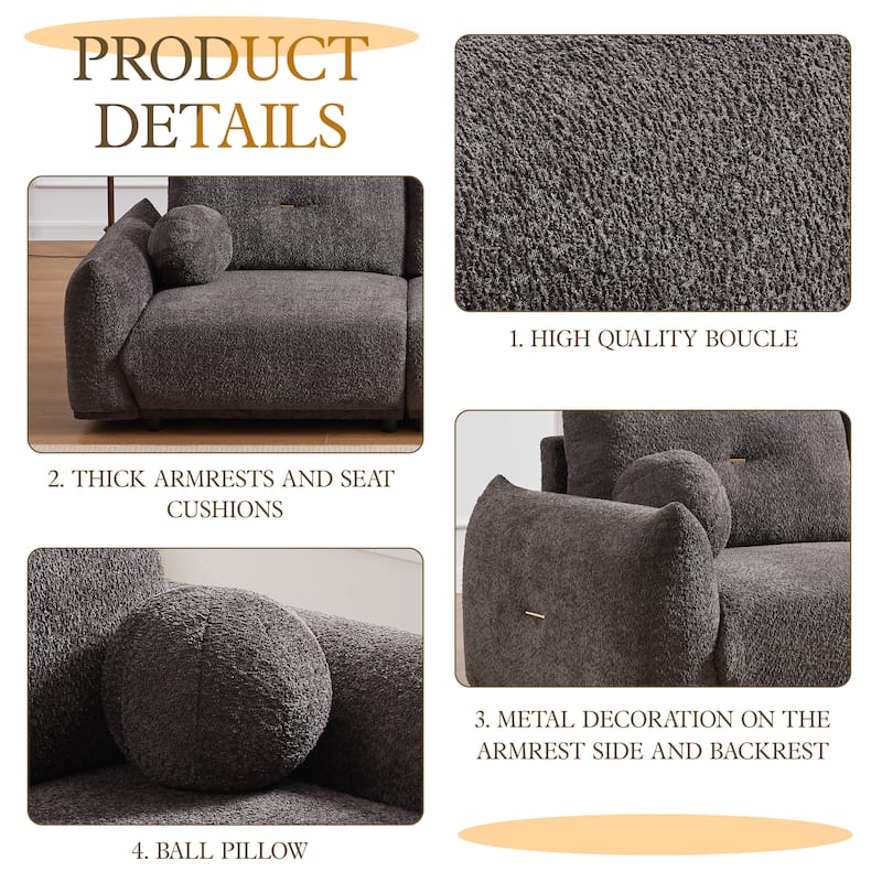 90.5-In Living Room Couch with Pillows,Sectional Sofa with Thick Armrest and Seat,2 Colors