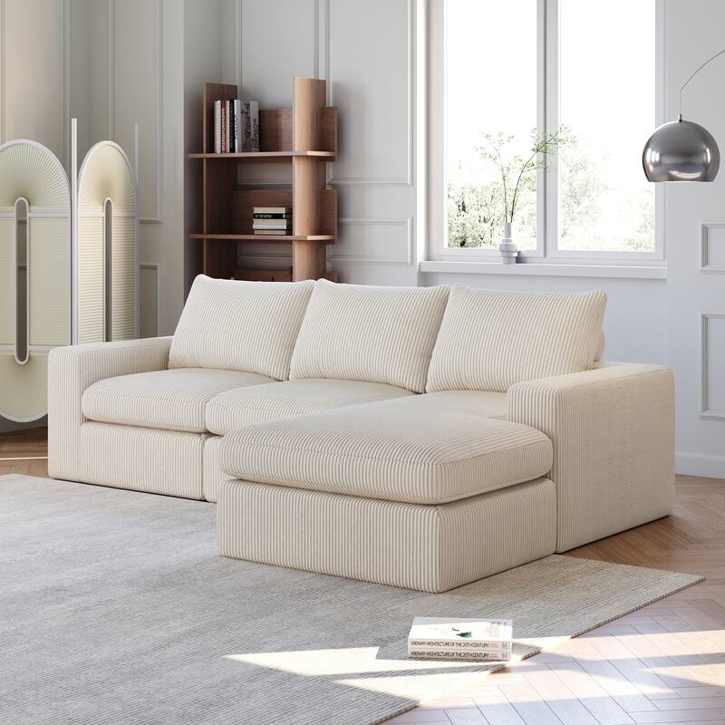 Corduroy Cloud L-shaped Sectional Sofa with Chaise and Pillows