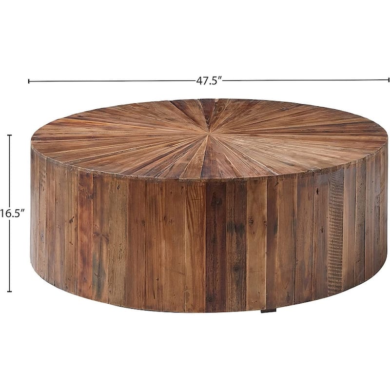 Rising Sun 48-inch Round Reclaimed Pine Cylinder Coffee Table