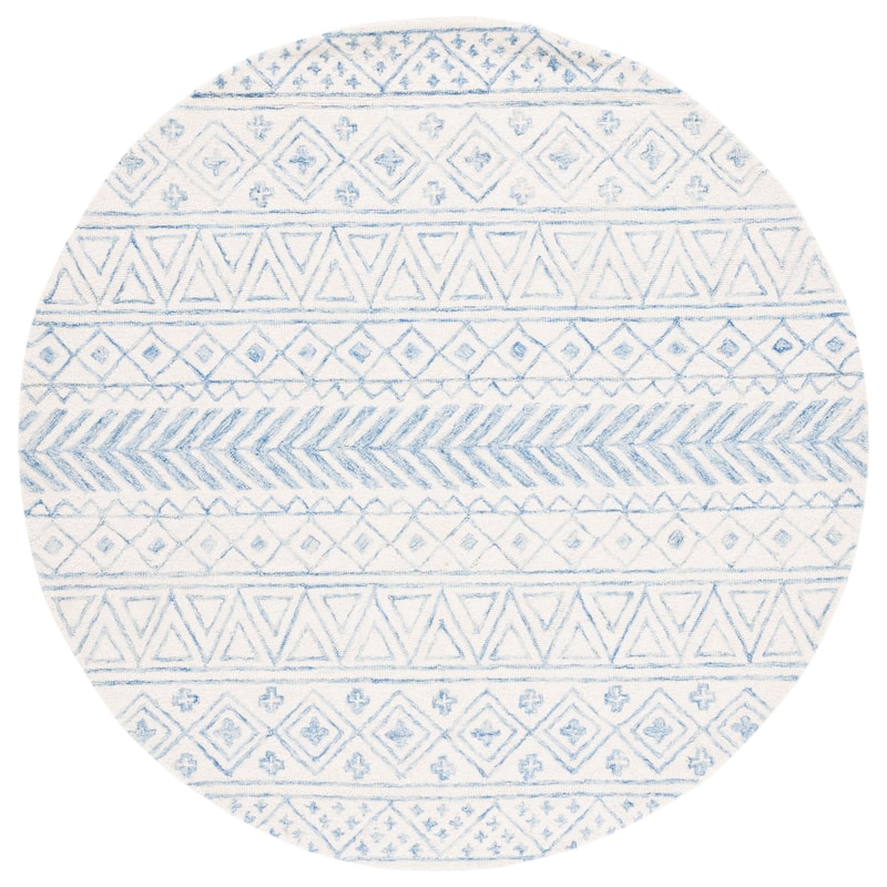 SAFAVIEH Handmade Metro Heloise Moroccan Boho Wool Rug - 6' Round - Ivory/Blue