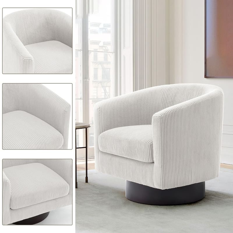 Modern 360° Swivel Corduroy Barrel Chair, Accent Armchair For Living Room