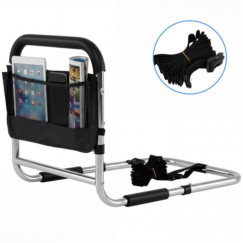 Gymax Bed Rails for Elderly Adults Height Adjustable Bed Assist Safety - Black & Sliver - Black & Sliver