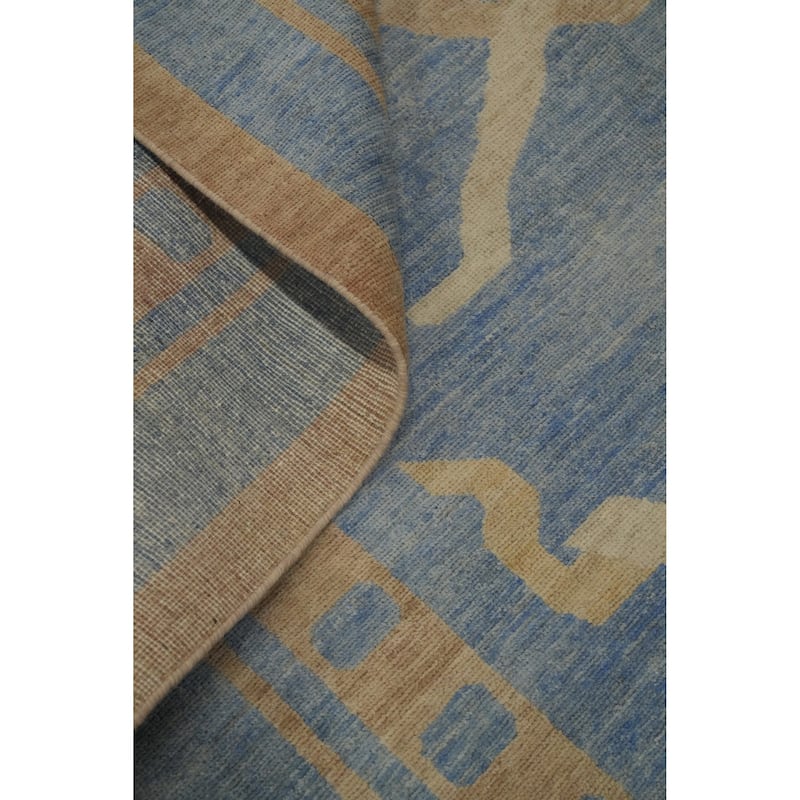 Hand Knotted Traditional Wool Blue Geometric Area Rug - 12' 0'' X 11' 10''