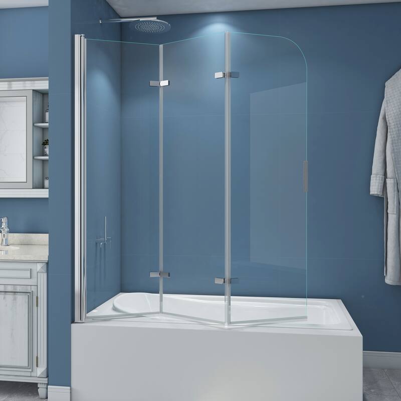 51" W x 59"H Three Plates Folding Tub Door Bathtub Screen with Clear Glass