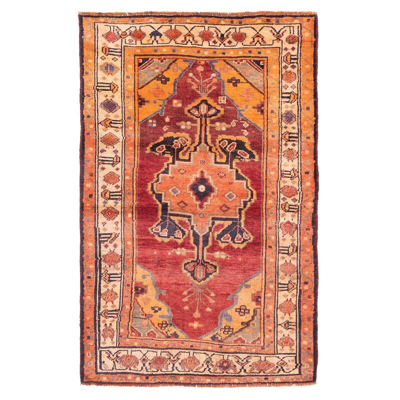 ECARPETGALLERY Hand-knotted Melis Vintage Red Wool Rug - 4'3 x 6'11