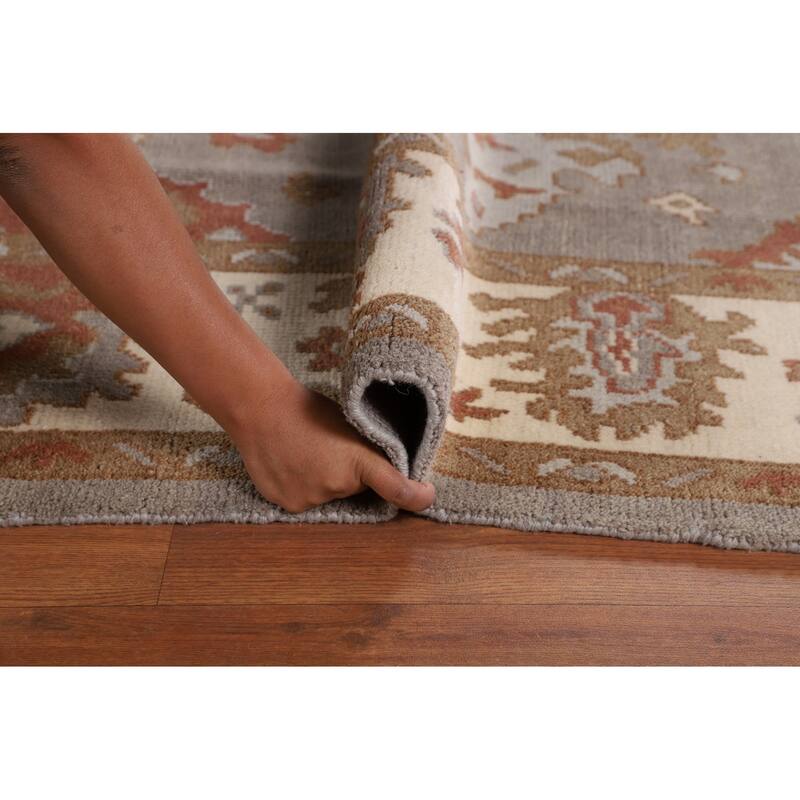 Gray Oushak Indian Area Rug Handmade Geometric Wool Carpet - 8'4"x 9'10"