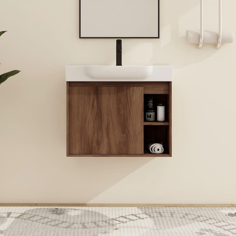 Malwee 24"/28" Floating Bathroom Vanity,Wall Mounted Bathroom Vanity with Ceramic Sink and Soft Close Door